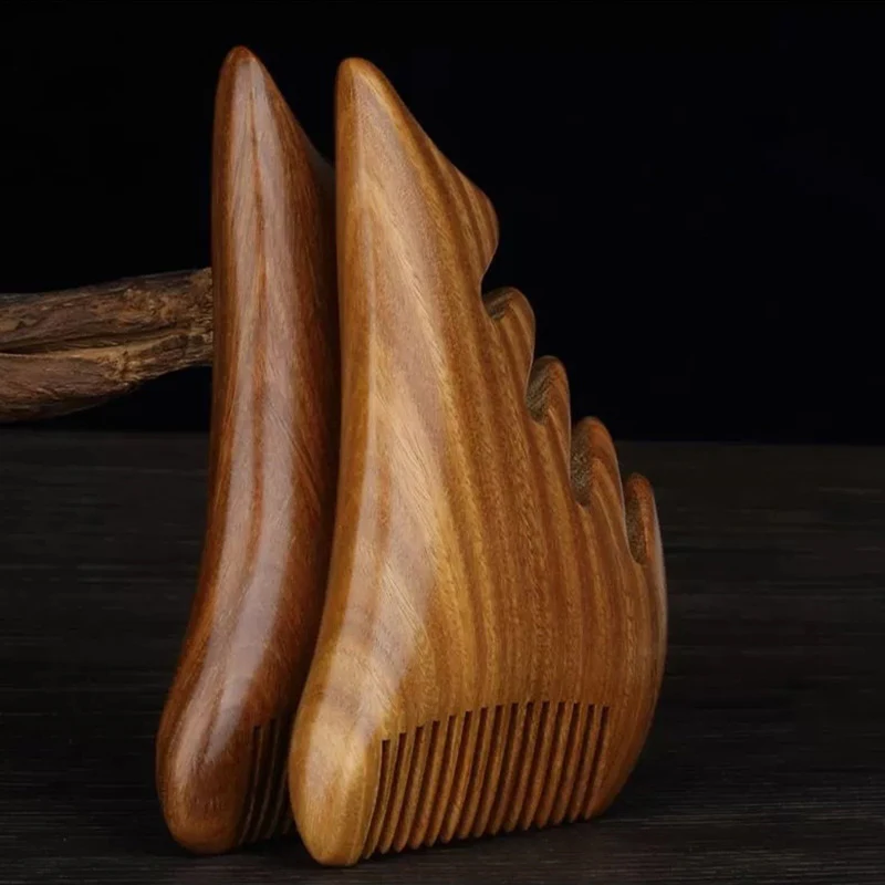 Peigne méridien de massage du cuir chevelu, grattage en bois de santal,  peigne de massage à cinq dents, style: petite chauve-souris