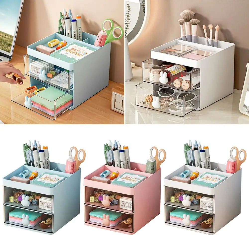 

Compartment Large Capacity With Transparent Drawer Pen Holder Stationery Storage Box Pen Container Desktop Organizer