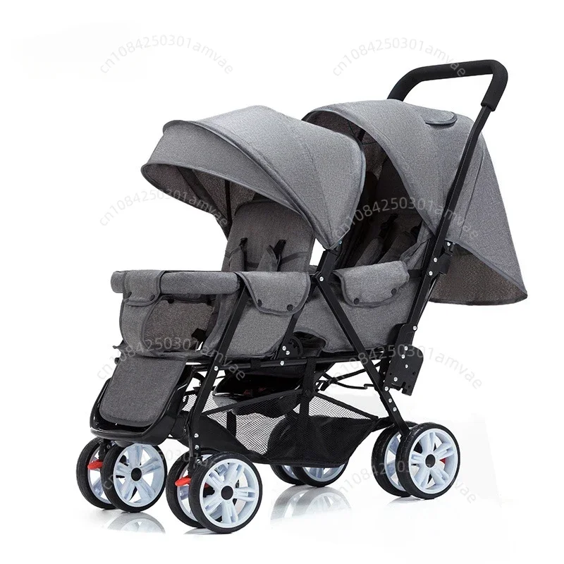 New Portable Twin Baby Stroller Front and Rear Double-seat Baby Stroller Lightweight Double Foldable