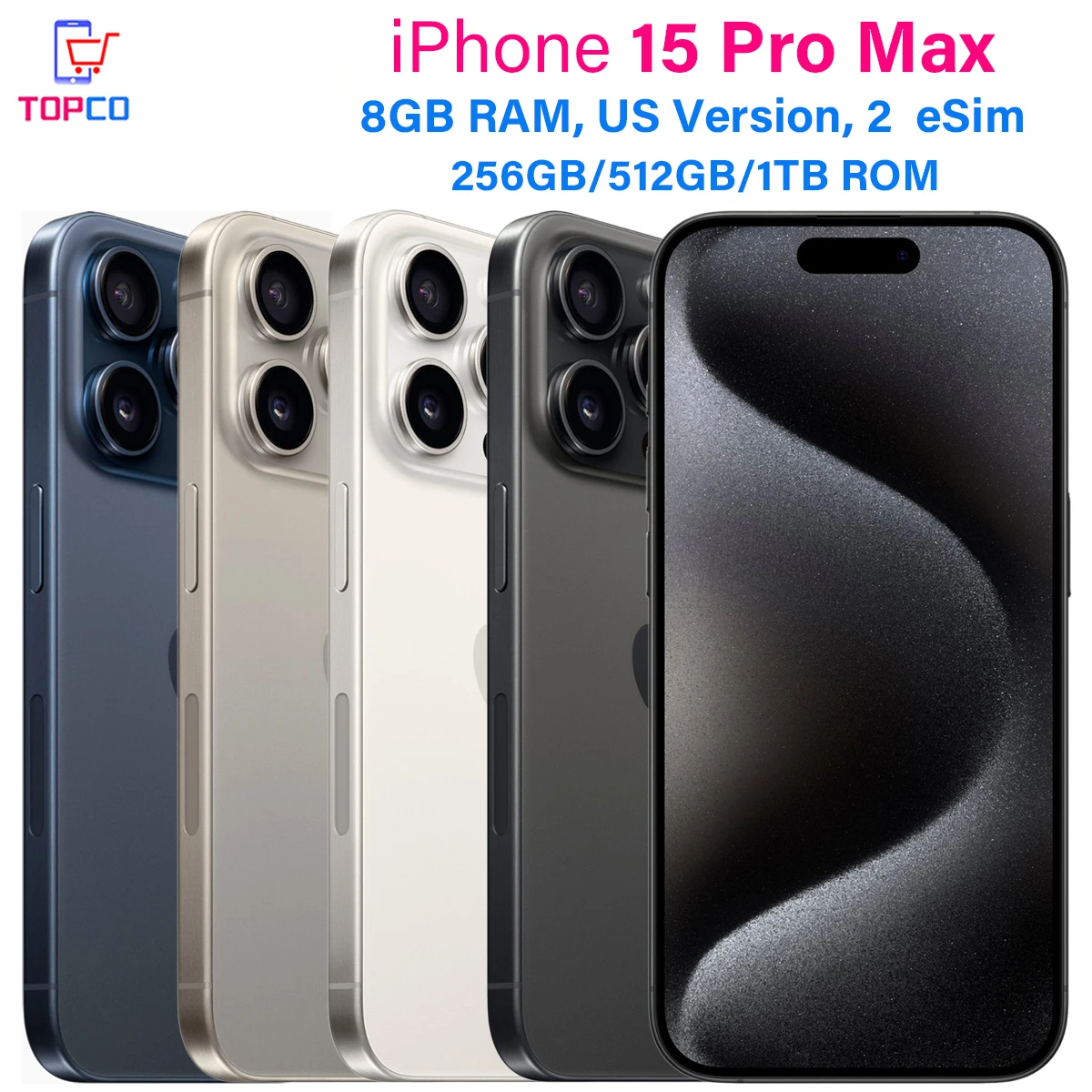 هاتف iPhone 15 Pro Max A2849 256/512G/1TB 5G Dual eSIM 6.7 بوصة أصلي LTPO Super Retina XDR OLED Face ID A17 Pro 8GB 98% هاتف محمول جديد 1