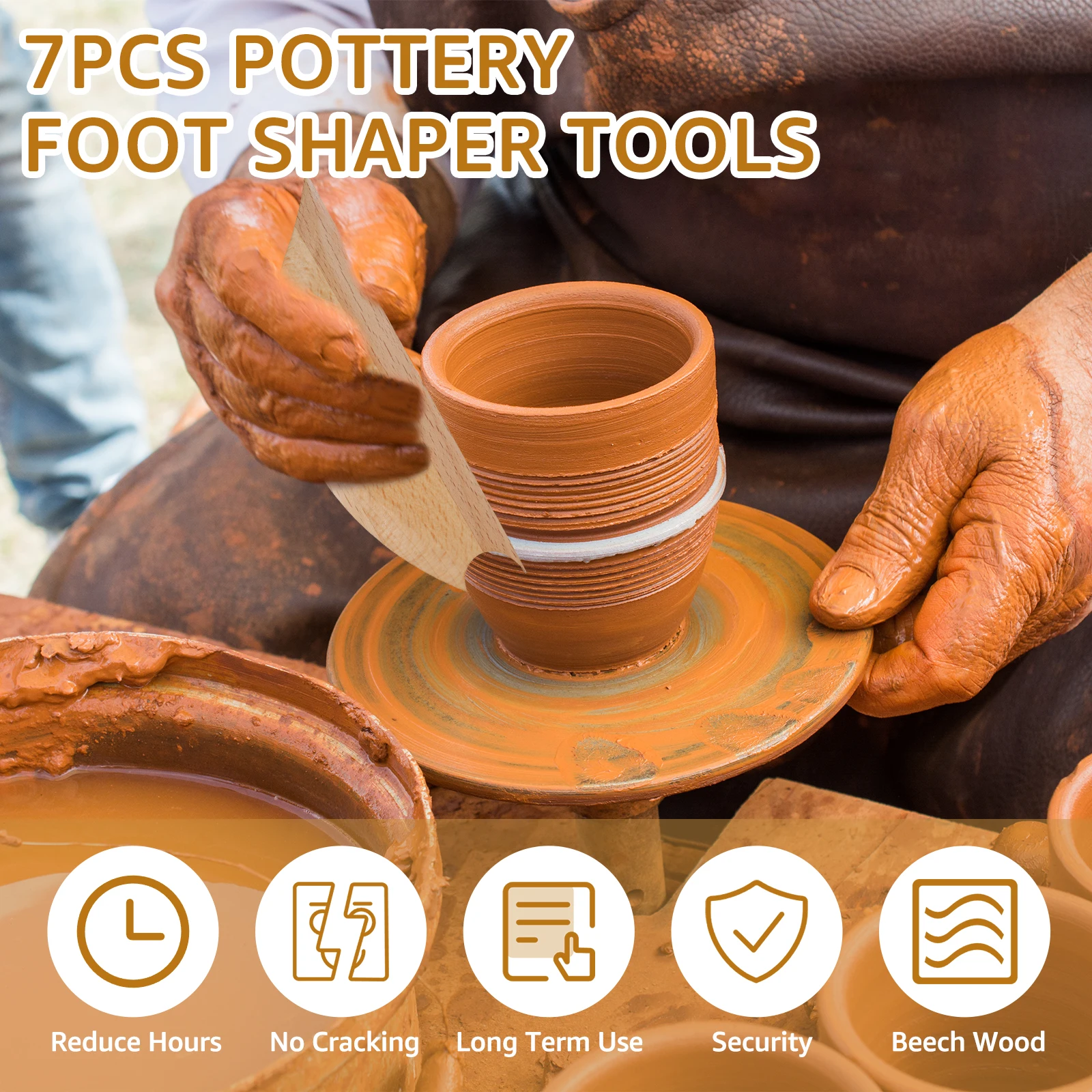 7Pcs Pottery Ribs Beech Wood Pottery Tools DIY Clay Foot Shaper Tools Multipurpose Shaping Trimming for