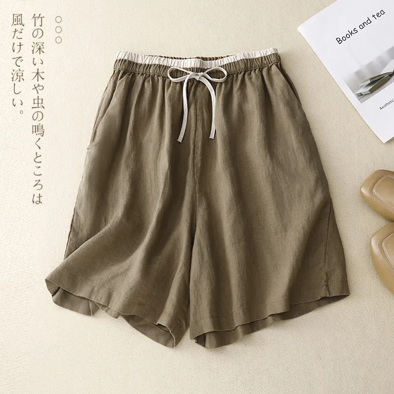 

Chic Cotton Linen Short For Women Solid High Waist Patchwork Summer Shorts Women'S Clothing Free Shipping Bermuda Feminina