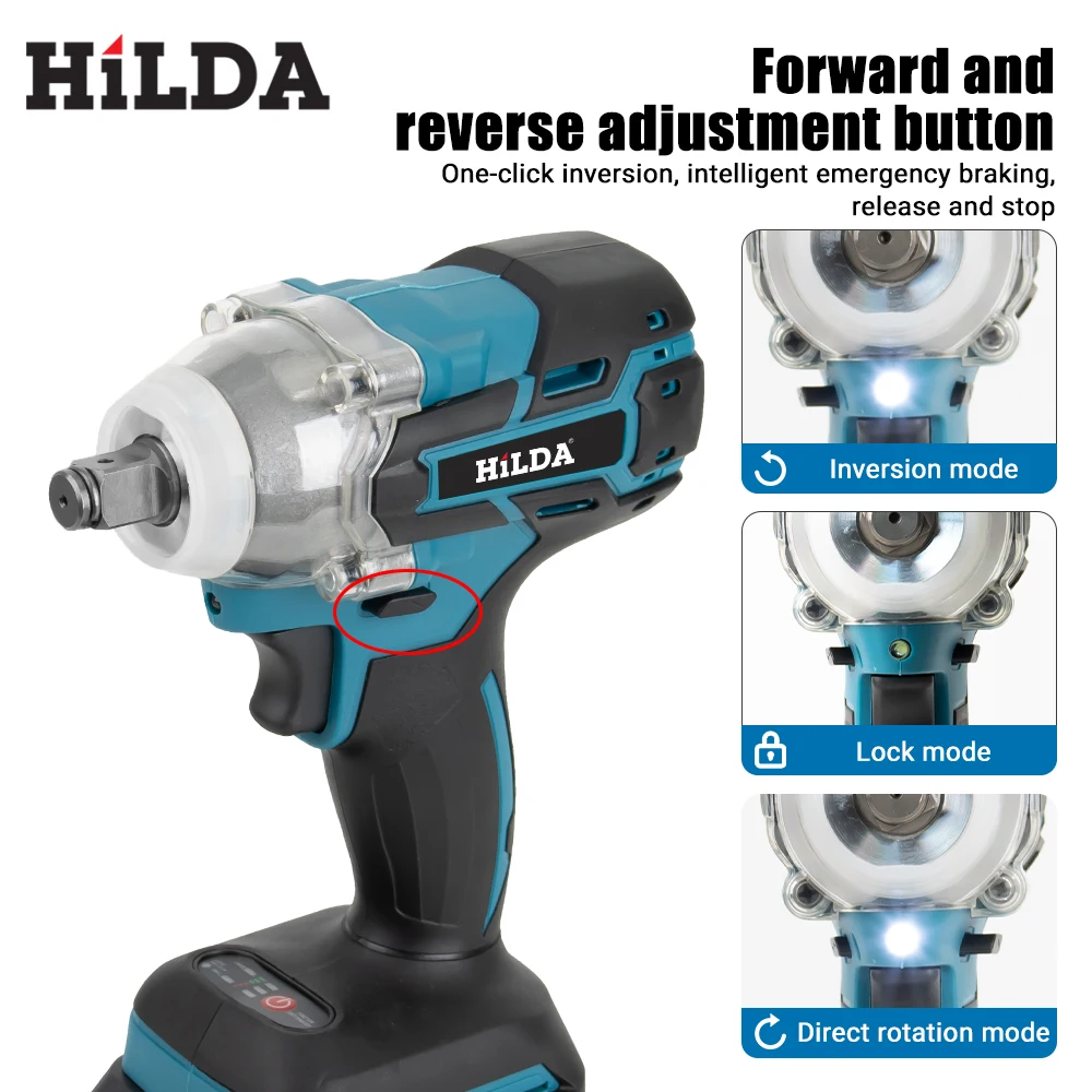 HILDA 18V Rechargeable Electric Impact Wrench 1/2 Socket Wrench for Car Maintenance Impact Cordless High Power without Battery 6