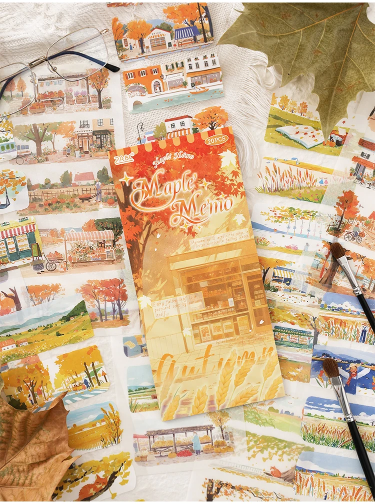 20sheets Four Seasons Scenery Series Ins PET+Washi Dual Material Stickers Book Creative Collage DIY Scrapbook Aesthetic Stickers