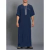 New Muslim Robe Elegant Retro Round Neck Loose Men's Robe Moroccan Style Middle Eastern Arabian Robe