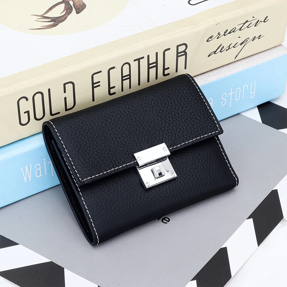Women Short Wallet with Hardware Lock Buckle