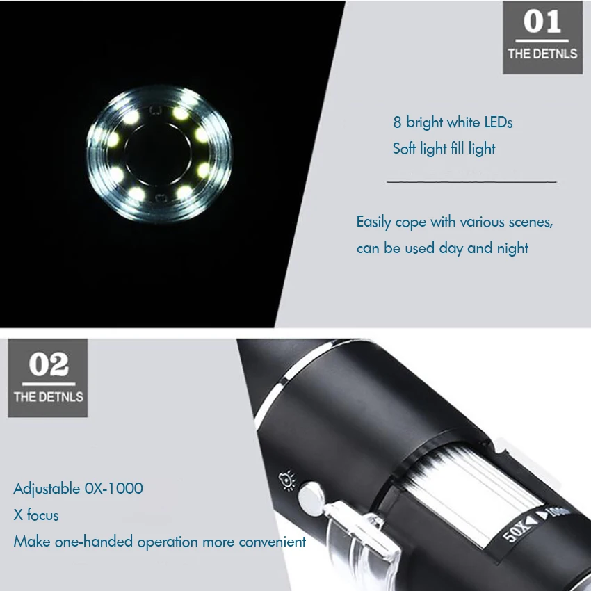 확대현미경, 500X 1000X 1600X LED USB 2.0 디지털 현미경, 금속 스탠드가 있는 미니 카메라, 윈도우 7 8 10 XP 지원