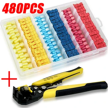 60-480ชิ้น T ชุดขั้วต่อสายไฟฟ้าชุดขั้วต่อไฟฟ้าเชื่อมต่อรวดเร็วประกบถอดสายก๊อก (22-10 AWG) 1