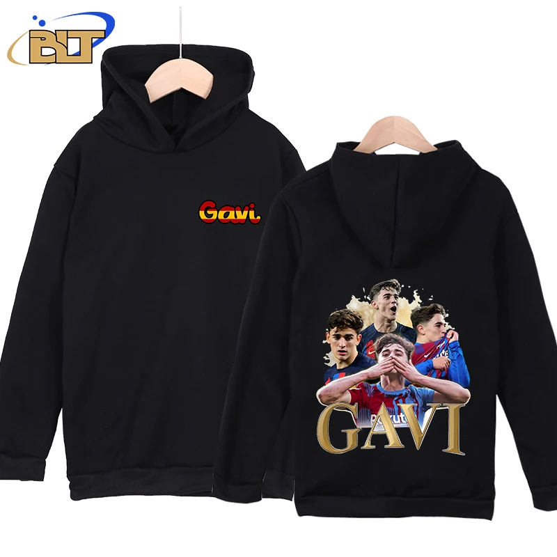 

Gavi double-sided printed children's clothing plus fleece children's hoodie black sports top for boys