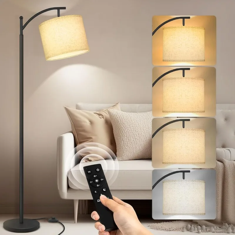 Arc Floor Lamp with Remote Control, 9W/1000LM Stepless 3000K-6000K LED Bulb Included, Standing Lamp with Tall lamp