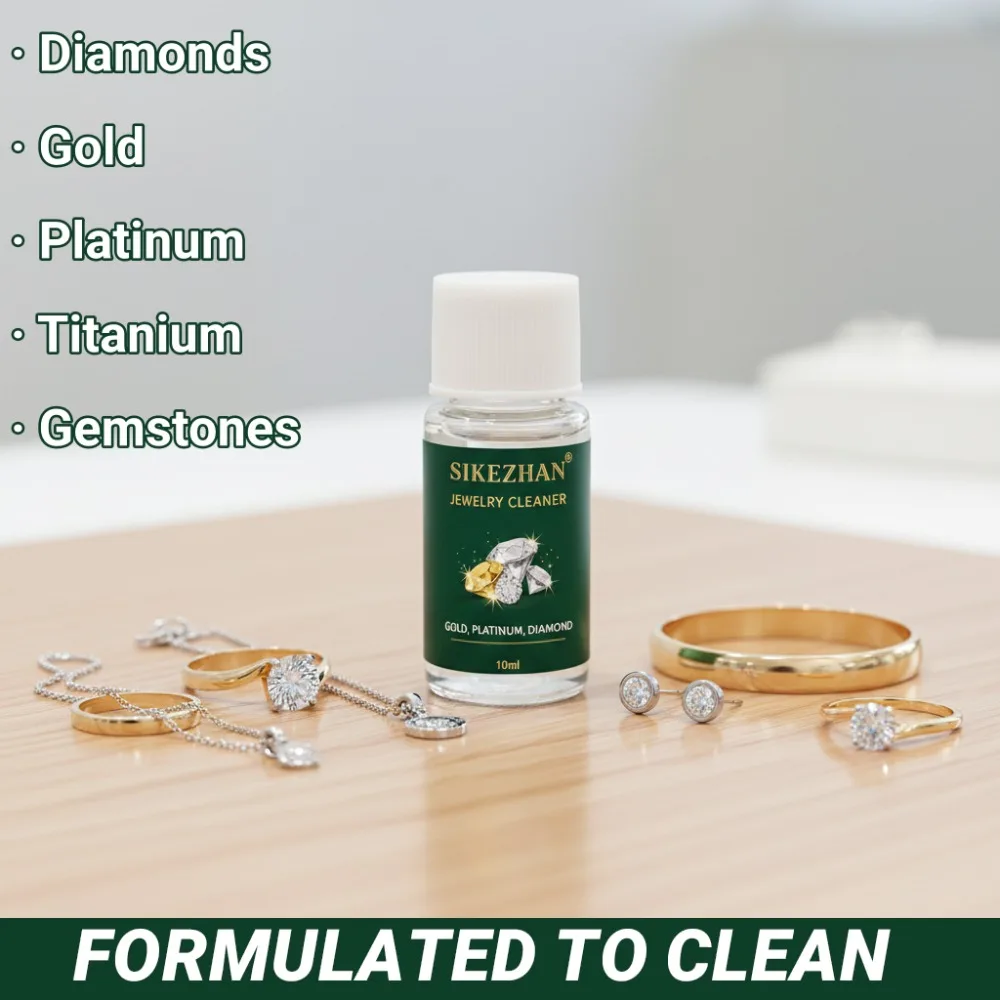 Jewelry Cleaner Solution & Polishing Cloth Set Gold Silver Diamond Tarnish Remover 10ml Liquid + 50pcs Wipes