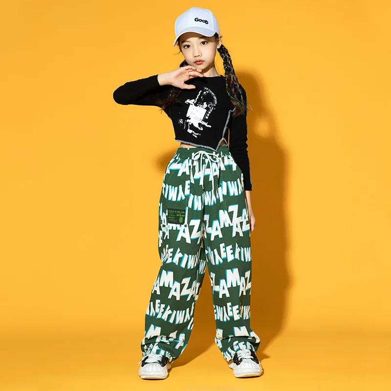 

Kids Hip Hop Ballroom Costumes for Girls Stage Outfits Dancing Clothes Jazz Street Dance Wear Dancewear T Shirt Jogger Fashion