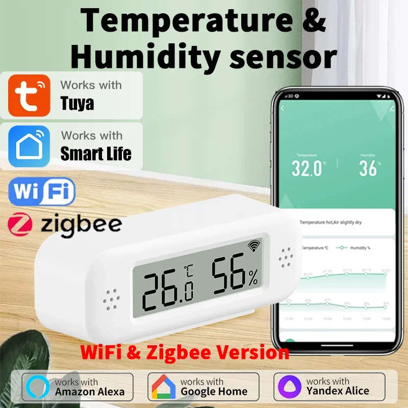 Tuya Zigbee WiFi Mini Temperature Humidity For Smart Home Thermometer Hygrometer APP Remote Work with Google Home Yandex Alexa temperature humidity sensor temperature humidity meter