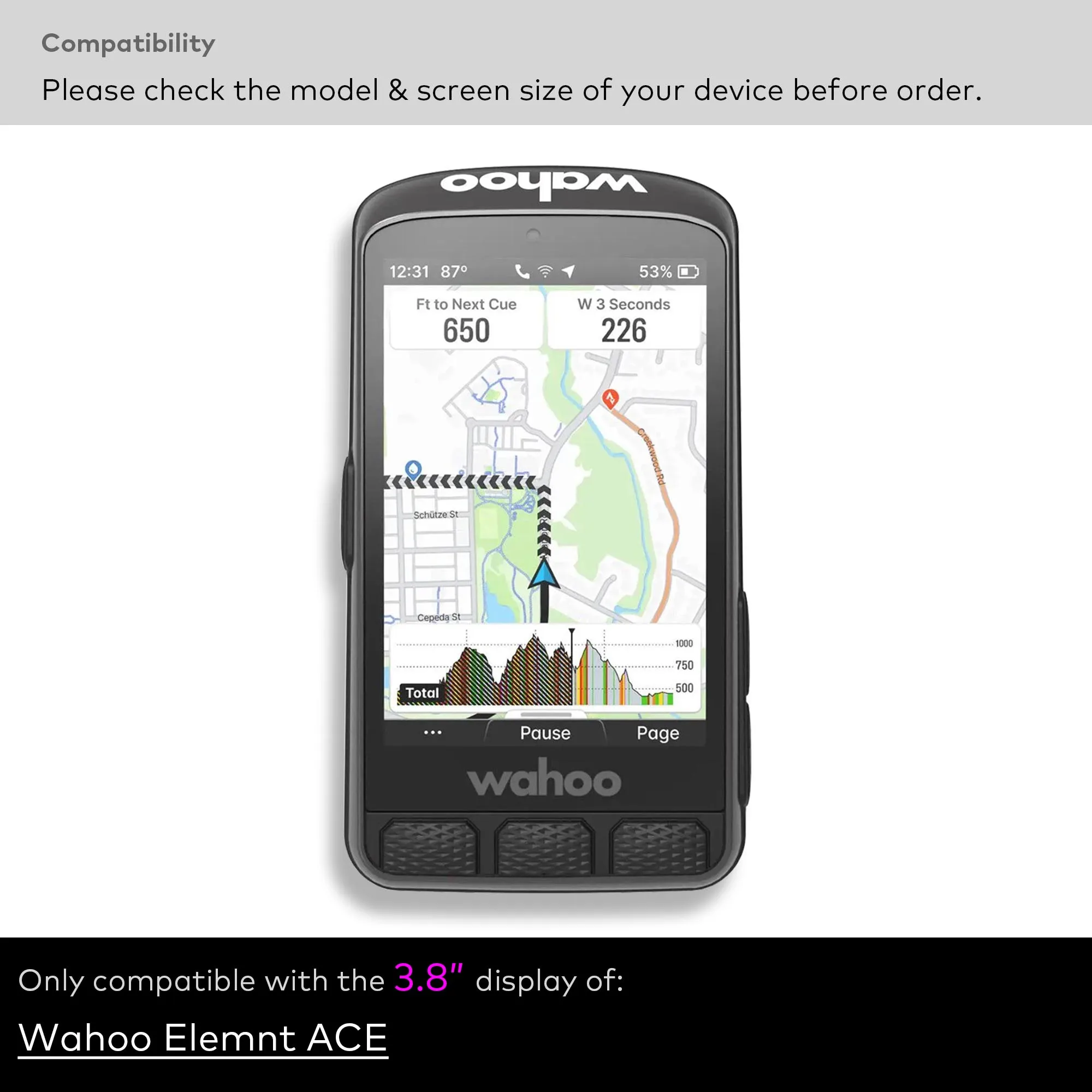 Wahoo Elemnt ACE용 강화 유리 화면 보호기 - 자전거 GPS 컴퓨터 3.8인치 터치스크린 액세서리 긁힘 방지/지문 방지