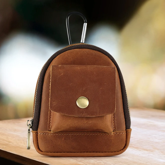 2024 New Cowhide Outdoor Waist Hanging Wallet Portable Small Hanging Bag Men's Genuine Leather Retro Zero Wallet