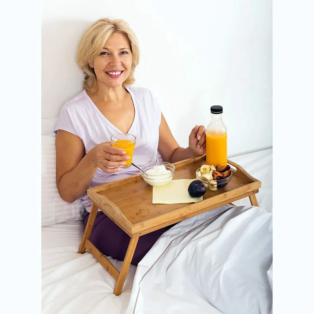 Computer Desk and Dining Table with Foldable Legs-Bamboo Breakfast Tray for Sofas, Beds, Dining, Snacking, and Work