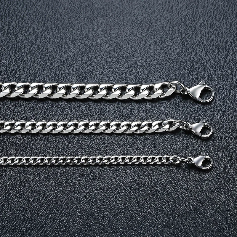 Chain Necklace for Men Boys 3/5/7mm Retro Grey Stainless Steel Collars Rock Punk Antique Jewelry Gifts