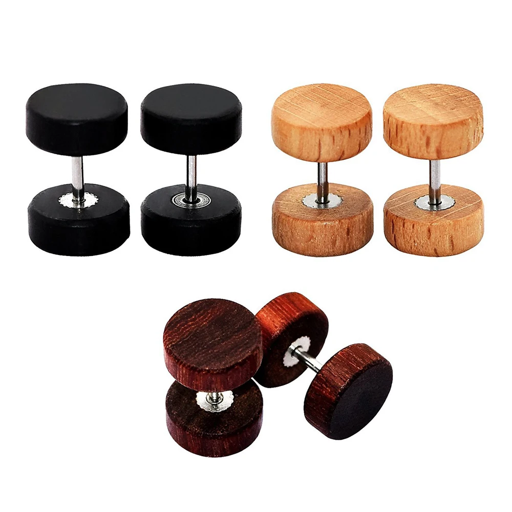 

1 Pair Fashion Wooden Ear Studs Earrings Natural Brown Black 6 8 10 12mm Punk Barbell Fake Ear Plugs Brincos For Men Women