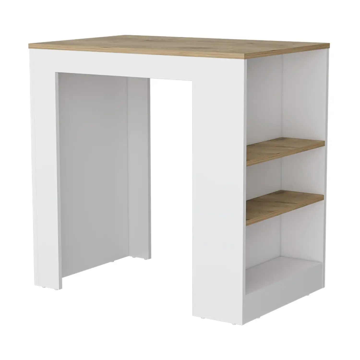 Portree Kitchen Island with 3-Side Shelves White / Macadamia 4