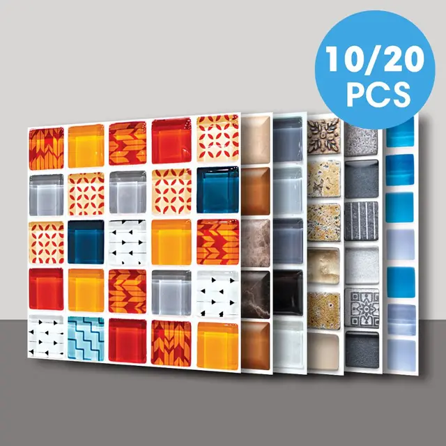 10/20 ชิ้นเคลือบเงากระเบื้องกาวในตัวสติกเกอร์, กระเบื้องพีวีซีสติ๊กเกอร์ติดผนัง, ตกแต่งผนังกันน้ํา, ผนังห้องน้ํา, 20x20 ซม. 1