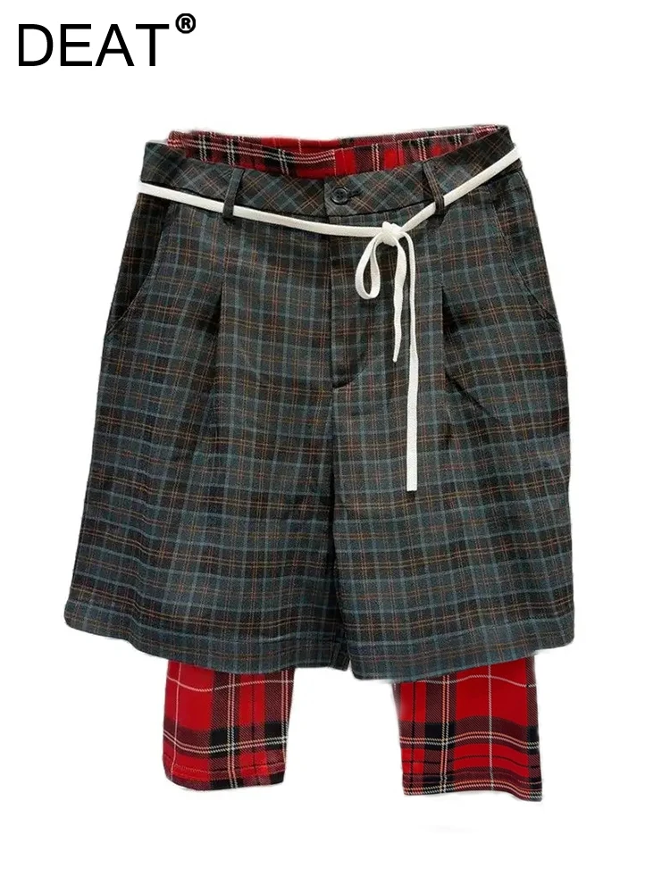 

Женские брюки до колен DEAT, клетчатые брюки контрастных цветов с эластичным поясом, комплект из 2 предметов, Новинка лета 2024, 29L7804