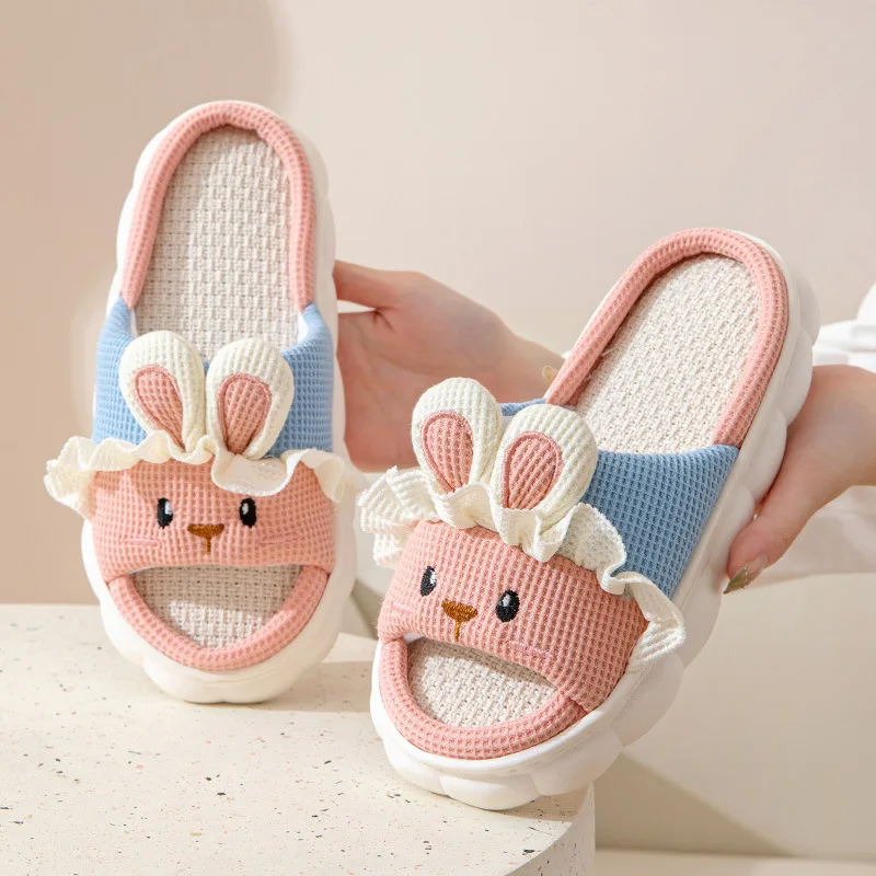 

Girls' Linen Slippers SpringandAutumn Indoor Household Breathable Non-slip Cotton and Linen Floor Slippers Four Seasons Slippers
