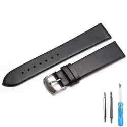 Premium Cowhide Genuine Leather Thin Smooth Watch Band Strap Belt - 22mm (Black - S)