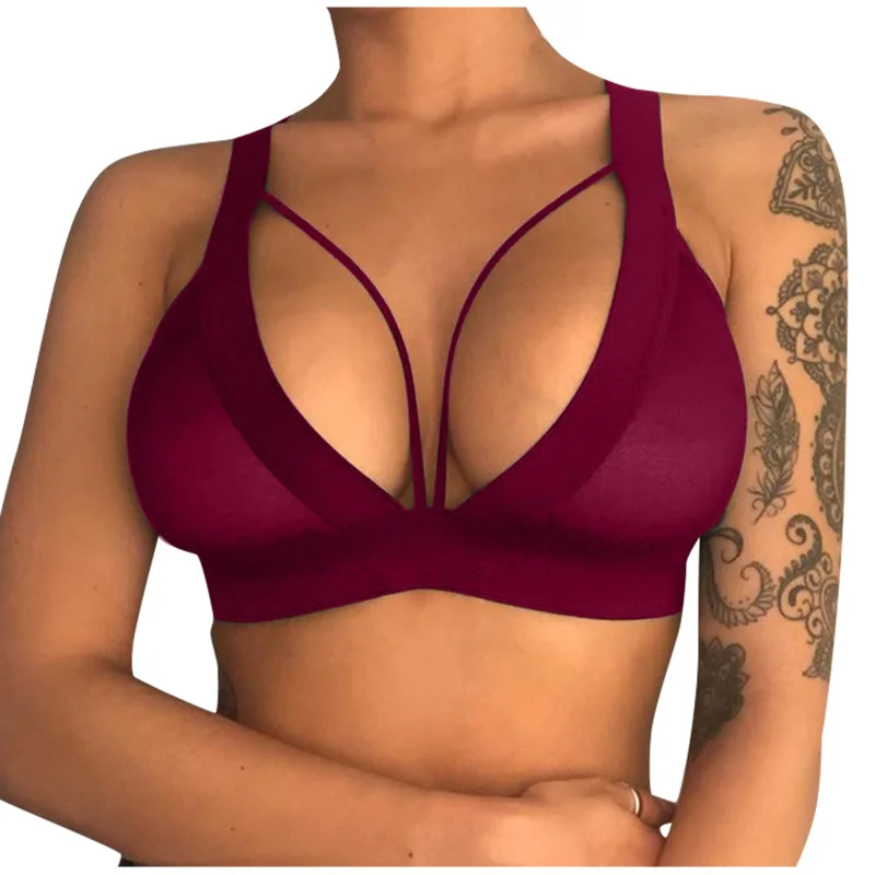Women's Fashion Sexy Underwear Mesh Panel BacklessTank Top Sexy Lingerie Women Bras Bandage Bralette Hollow Strappy push up Bra