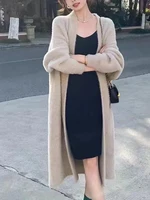 Autumn/Winter Lazy Style Warm Knee Length Thickened Women Cardigan Pure Imitation Mink Fleece Knitted Sweater Women Warm Coat 2