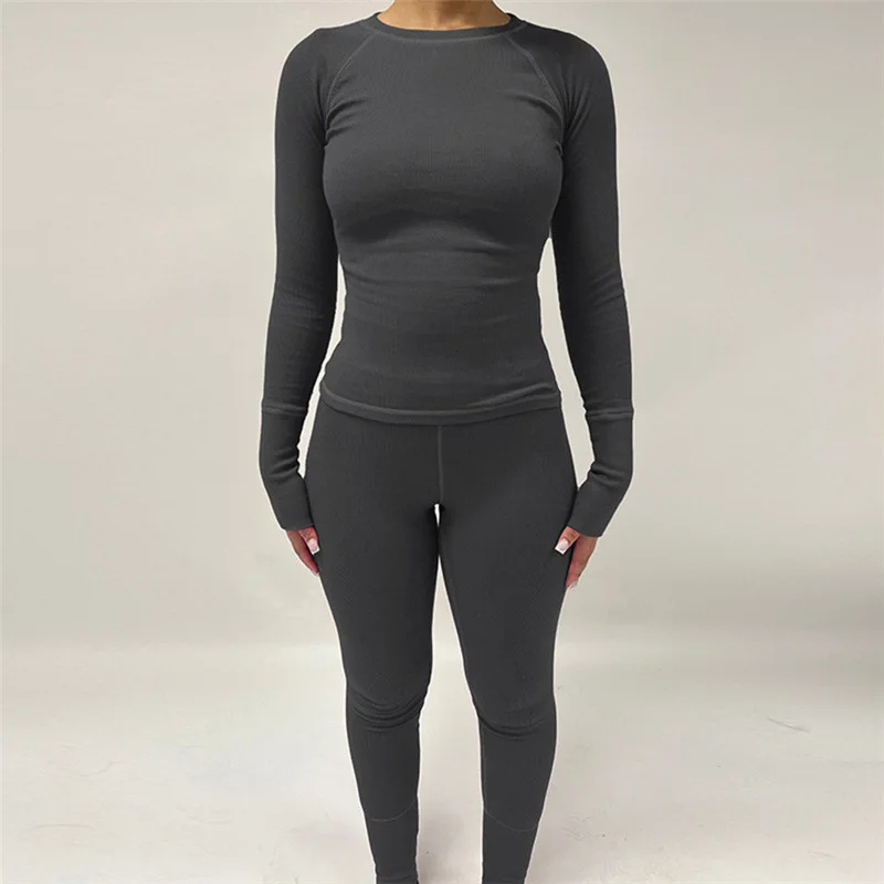 

KOXINVES однотонный облегающий Новый женский комплект из двух предметов 2024 весенний Модный повседневный Топ с длинным рукавом и высокой талией приталенный WS1774