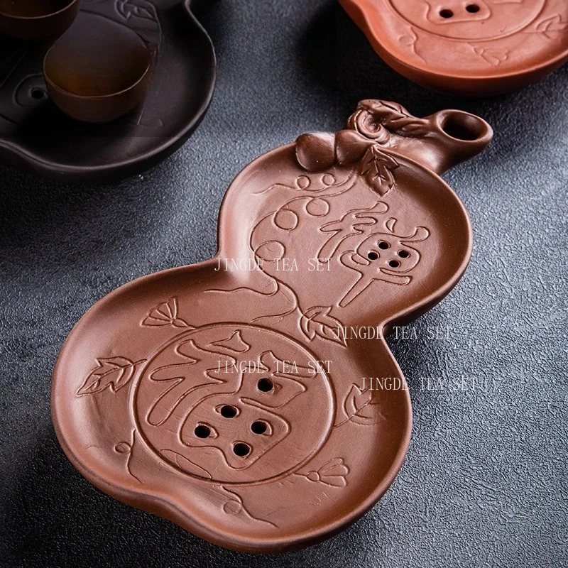 Lucky Kung Fu Tea Plate Chinese Style Small Gourd Household Dry Soaking Table Water Storage Tea Sea Purple Clay Tea Platform
