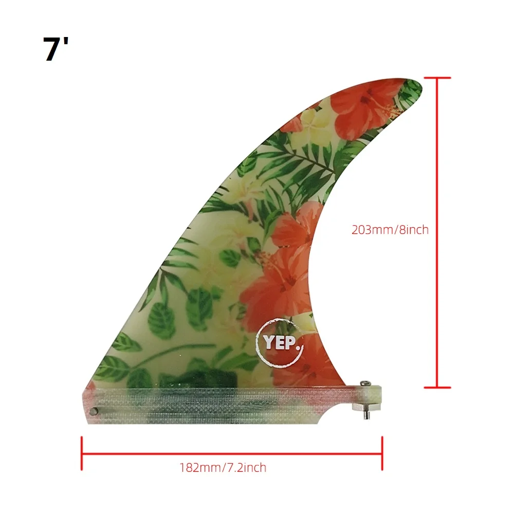Longboard Flower Fabric Color Central Surf Fin 7 Pollici Quilha Fibra Di Vetro Nel Surf Centro Lucido Single Fin Stand Up Paddle