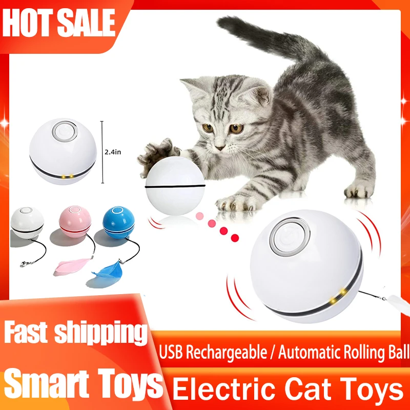 

Smart Cat Toys Automatic Rolling Ball Electric Cat Toys USB Rechargeable Colorful LED Ball Interactive Kitten ToysIndoor Playing