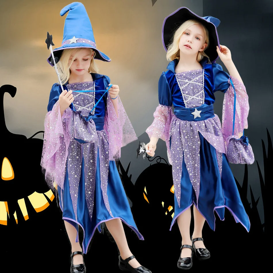 FORMIZON Costume Déguisement de Sorcière Fille, Fille Sorcière Costume avec Lumières, LED Robe de Sorcière Enfant, Chapeau de Sorcière, Baguette, Sac de Bonbons, Enfant Carnaval (Noir, 120 FORMIZON Costume Déguisement de Sorcière Fille, Fille Sorcière Costume avec Lumières, LED Robe de Sorcière Enfant, Chapeau de Sorcière, Baguette, Sac de Bonbons, Enfant Carnaval (Noir, 120