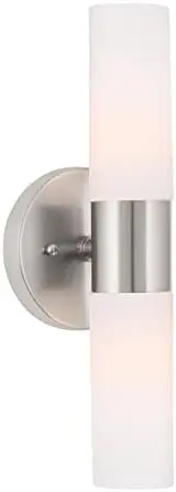 

14" Modern Sconce with Frosted Glass Shades, for Bathroom/Vanity, Brushed Nickel Finish Lamp led w empotrable Downlight speaker