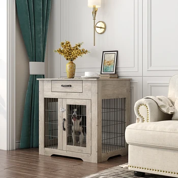 Furniture Style Dog Crate End Table with Drawer, Pet Kennels with Double Doors, Dog House Indoor Use,29.9''x24.8''x30.71'' 2