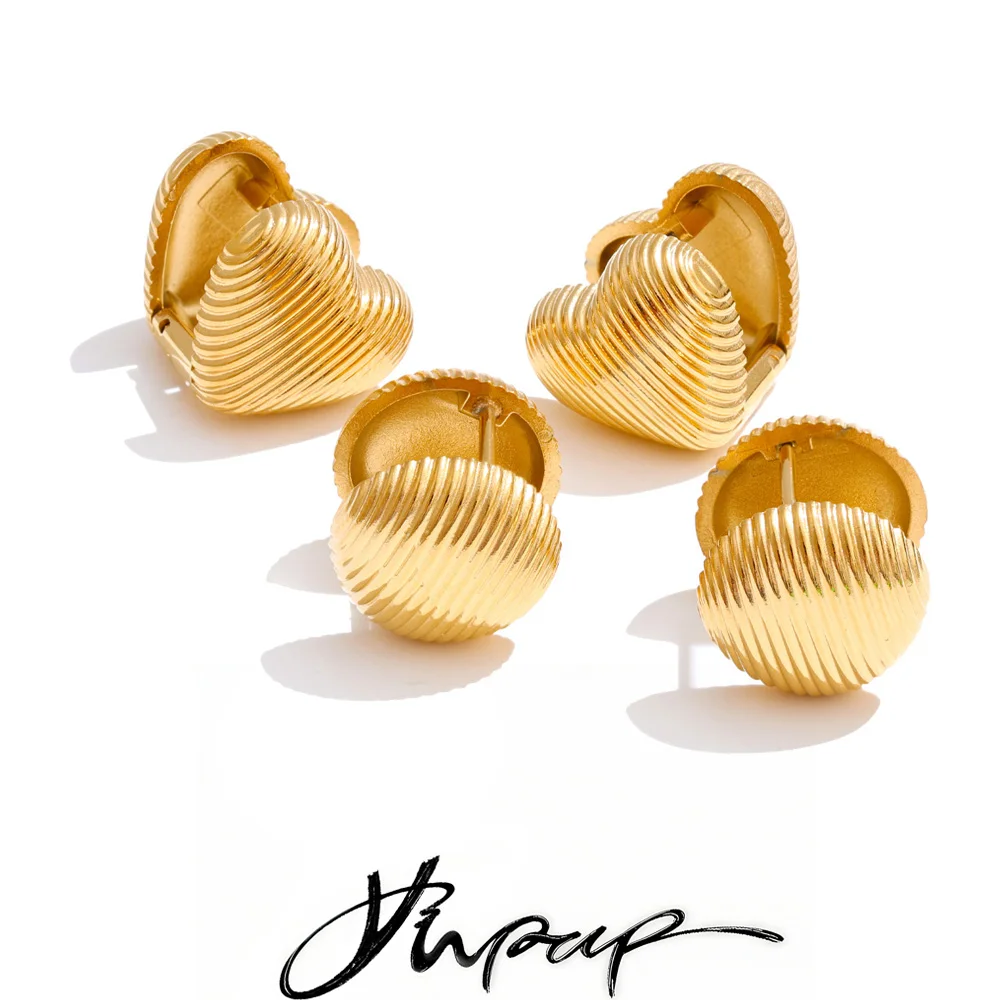 Yhpup 14mm Minimalist Stainless Steel Round Heart Double-Sided Hoop Earrings