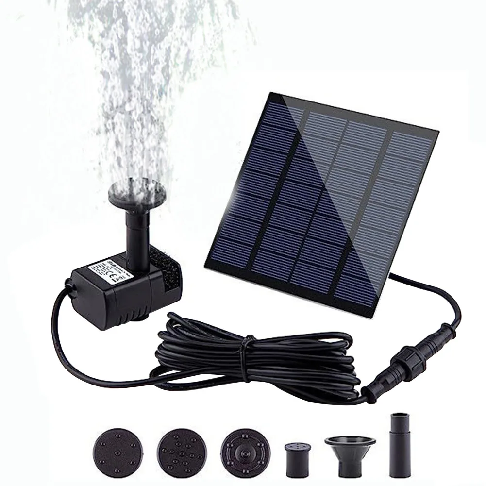 1.4W Adjustable Fountain Pump with 7 Nozzles Solar Waterfall Fountain Solar Panel Kit Water Fountain Decorative for Bird Bath
