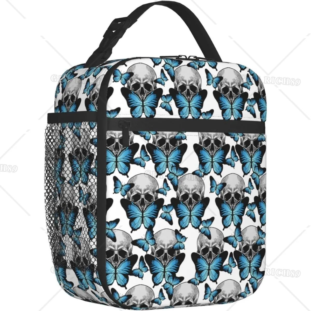 

Butterfly Skull Moth Insulated Lunch Bag for Women and Men, Reusable Large Capacity Lunch Box for Office Travel, Meal Tote Bag