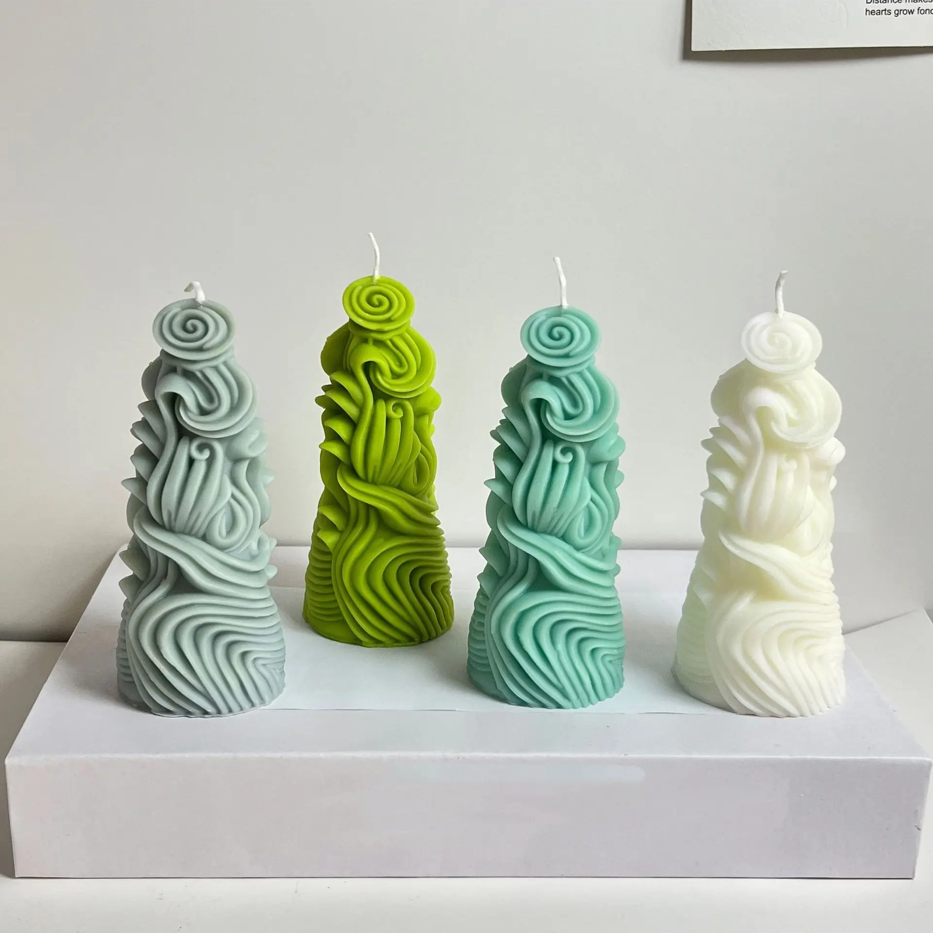 Christmas Cylindrical Candle Silicone Mold DIY Flower-Shaped Candle Molds Relief Pattern Aromatherapy Mold Home Decor