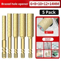Kit de 5 forets diamantés brasés sous vide pour meuleuse d'angle, pour perçage à sec et humide du granit, du marbre et des carreaux de céramique 2