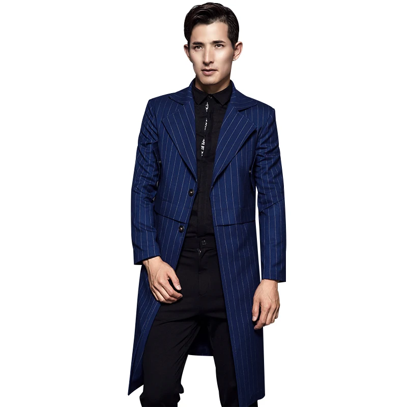 

England Style Men Trench Coat Daily Smart Casual British Style Stripe Jacket Outwear Korean Coat Men Business Wide-waisted