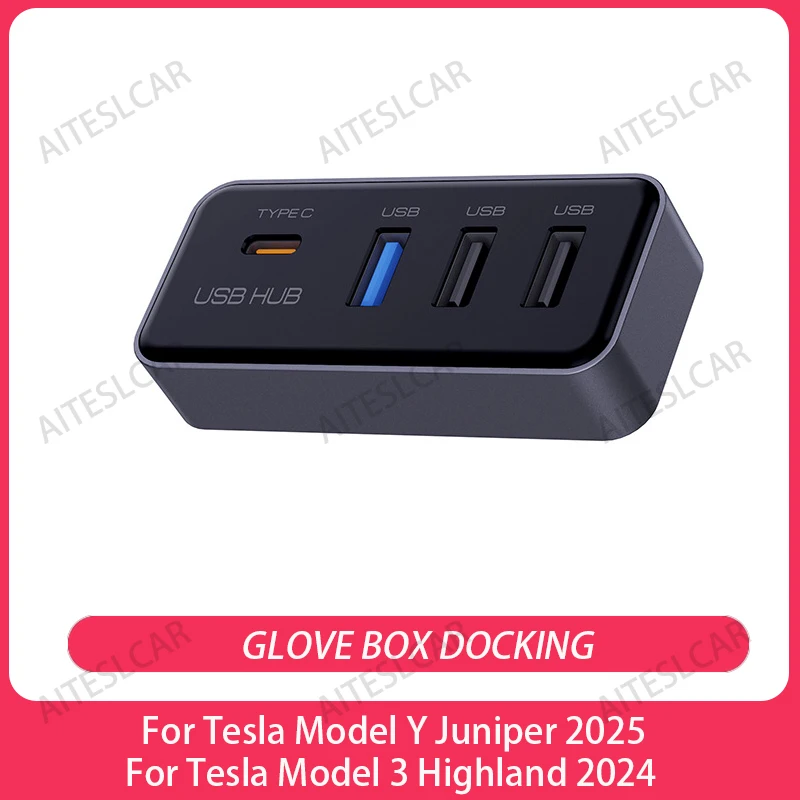 4-in-1 USB Hub Docking Station for Glovebox - Dashcam, Flash Drive, Charger, Data Transfer
