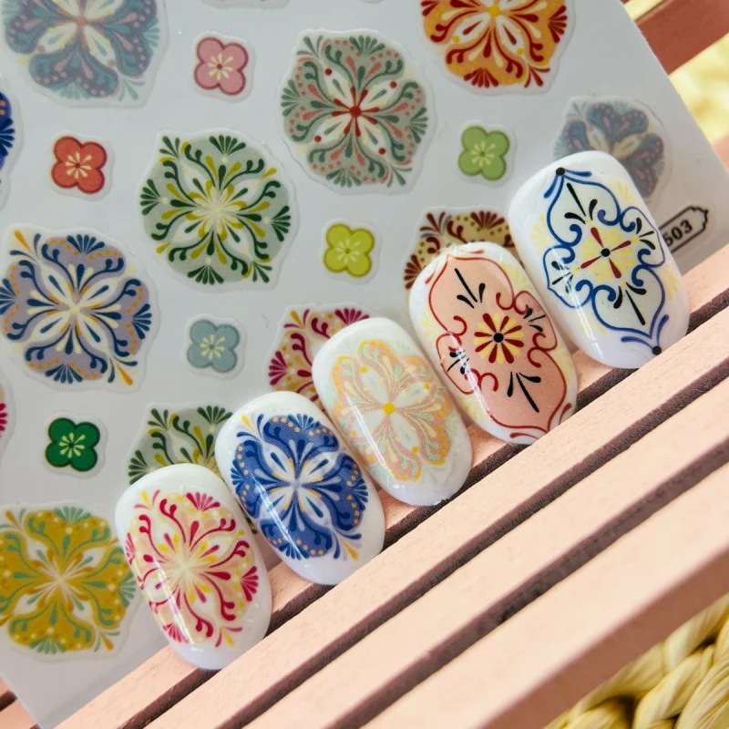 1 piece Bohemian Tile Style 3d Nail Art Sticker Nail deco Slider 5