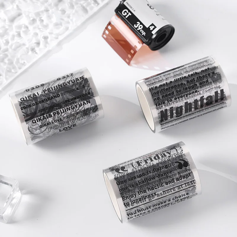 라이프 레버러토리 특수 오일 방수 PET 저널 테이프 영어 흑백 요소 박스형 접착 테이프 스티커 롤