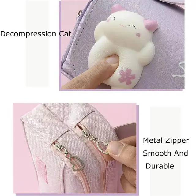 Cute Cat Decompression Pencil Case Big Pencil Box Portable - Temu