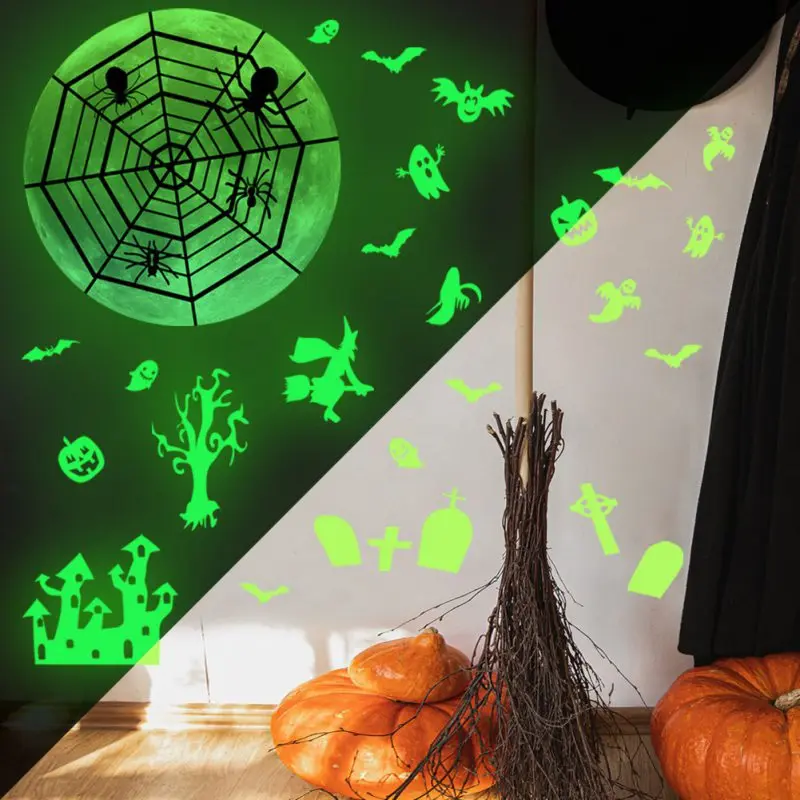 2pcs Night Glow Window Stickers Scary Halloween Theme Adhesive and Reliable Glow Stickers