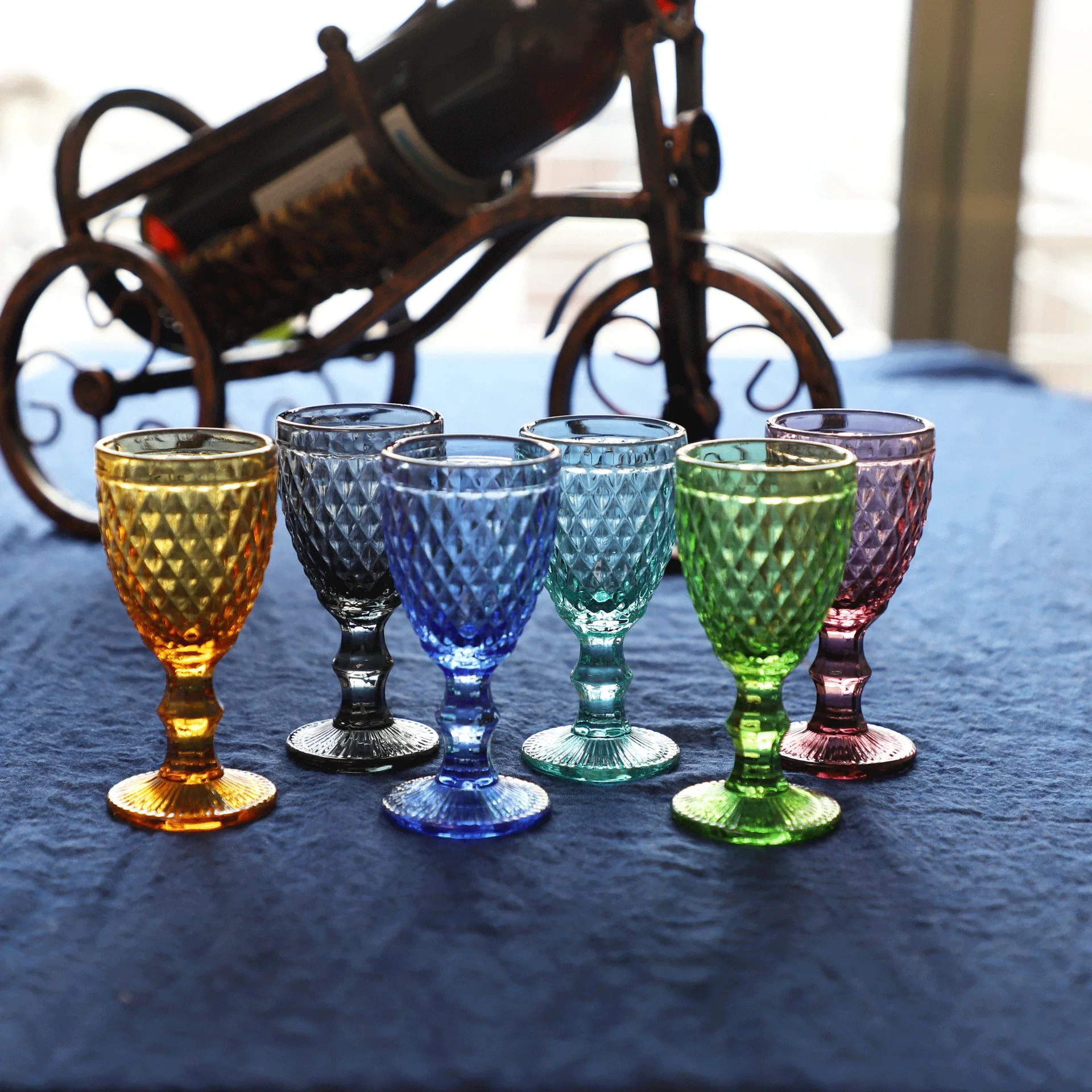 Vintage Embossed Goblet Shot Glass Cups Set 50ml 6 Pieces Pack For Wine Spirit Soju Alcohol