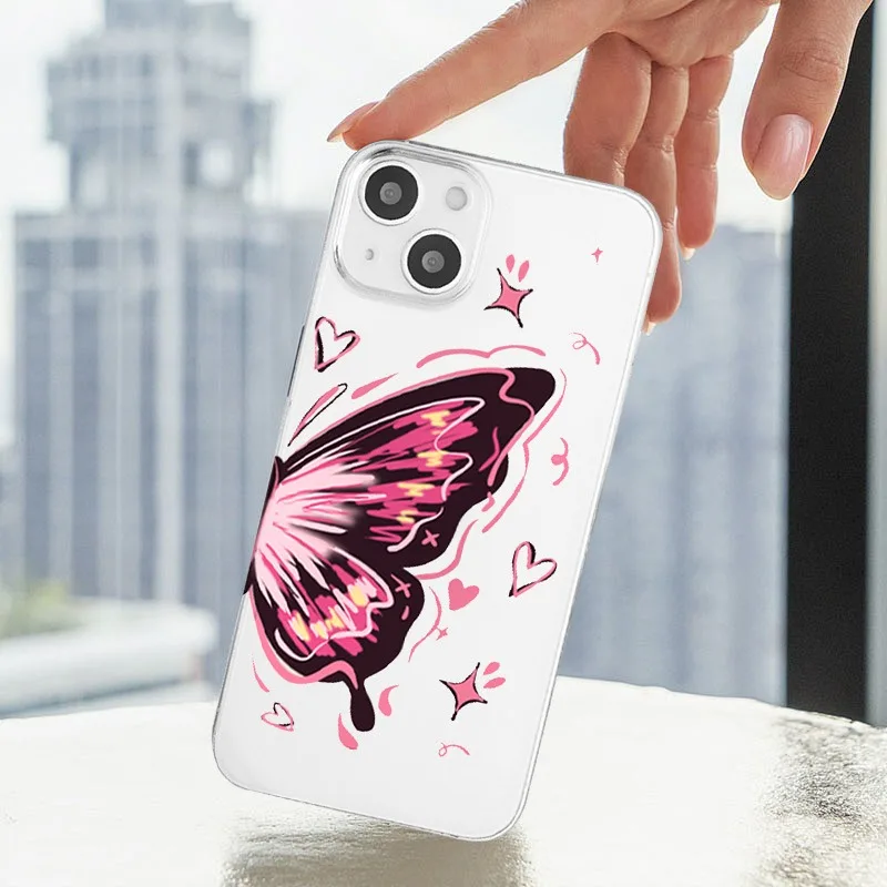 Cartoon Butterfly Couple Phone Case For IPhone 15 Pro Max 11 12 13 14 Mini X XR 7 8 Plus SE2 Mobile Phone Shell Colorful Covers 4