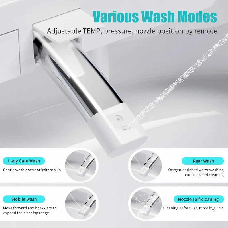 Smart Toilet with Vioce Control, AUTO Open/Close Lid, Bubble Shield, Smart Toilet with Bidet Built in, Foot Kick Operation, 6